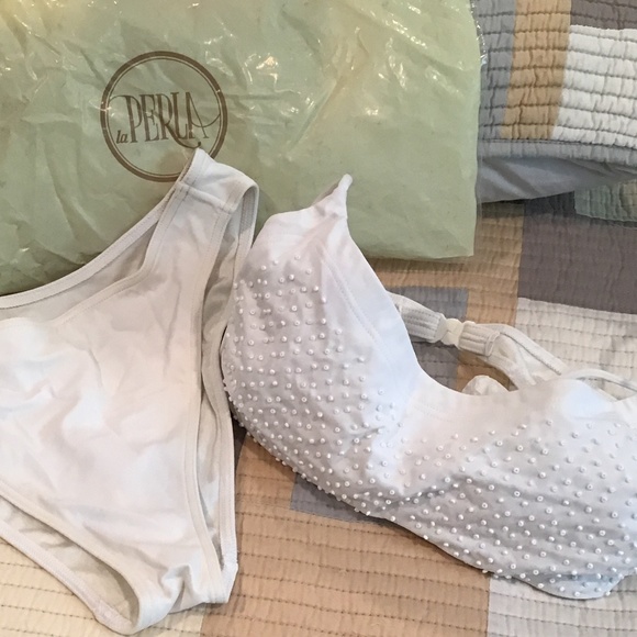 La Perla Other - Vintage La Perla Beaded White Bikini S-M